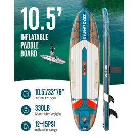 ZLX 10.5 FT Inflatable Stand Up Paddle Board with Accessories SUP Board for All Skill Levels Youth & Adults Wide Stable Non-Slip Deck, Adjustable Paddle, Leash and Carry Bag (Darck Green)