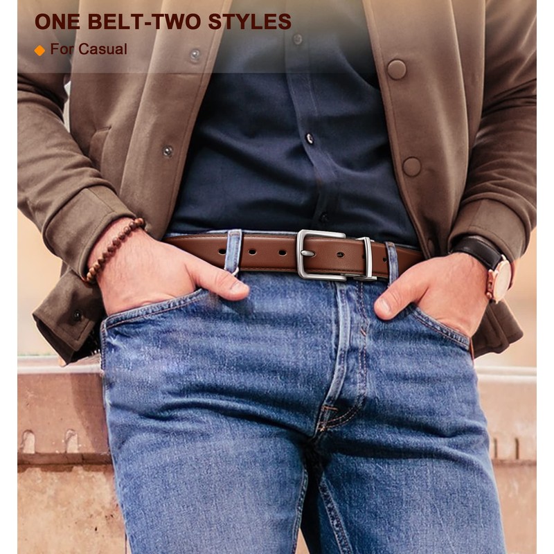BULLIANT Men's Belt,Reversible Belt Adjustable For Gift Men 1.25”-Cut For
