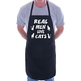 Print4U Real Men Love Cats BBQ Cooking Funny Novelty Apron Black