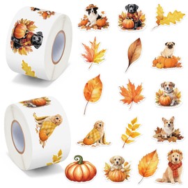 BkeeCten Autumn Dog Sticker Roll - 1000pcs Watercolor Fall Puppy Waterproof Vinyl Reusable Laptop Sticker Coloring Book Scrapbook Water Bottle Page Activity Pad Birthday Party Favor Kids Skateboard