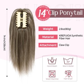 Ponytail Extension, HOOJIH 14 Inch Claw Clip Straight hair extensions ponytail Short Hair Bun Hair Pieces for Women Fake Pony Tails Synthetic Ponytail HE027 - Chocolate Brown Ash Blonde Highlights