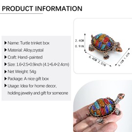 YU FENG Vintage Turtle Jewelry Trinket Box Hinged,Hand-Painted Sea Animal Figurine Collectible Enamel Sea Turtle Ring Holder Crystal Studded Treasure Keepsake Box (2.5inch,Colorful)