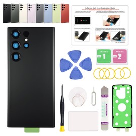 GREEN FUSION Compatible with Galaxy S23 Ultra Back Cover Replacement, Back Glass Door for S23 Ultra 5G SM-S918 Series with Pre-Installed Camera Lens, Repair Toolkit & Instruction, Phantom Black