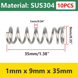 Qrity Pack of 10 compression springs, stainless steel coil springs, 304 steel spring, 1 x 9 x 35 mm spring, compression spring for replacement and repair