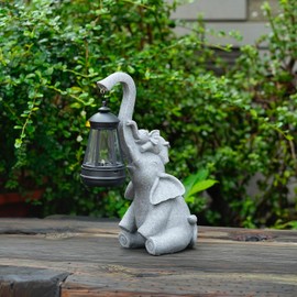 mikilov Elephant Sculpture Lantern Decor - Outdoor Lanterns & Indoor Statue Decorations for Garden, Yard, Porch, Home, Balcony (Trunk)