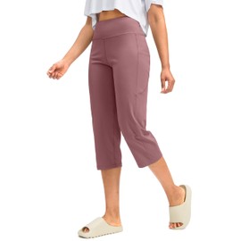 G Gradual Capri Pants for Women High Waist Workout Yoga Pants with Pockets Tummy Control Leggings Crop Straight Pants(Mauve Pink,S)