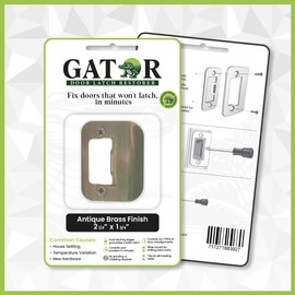 Gator Door Strike Plate with Screws, – 2-1/4" by 1-3/4" Universal Latch Restorer Alloy Steel Lock Hardware for Interior and Exterior Doors, Replacement Door Latch Plate | Antique Brass 4-Pack