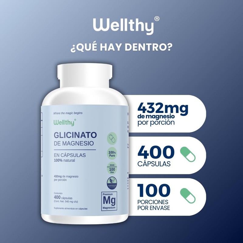 Wellthy Magnesium Glycinate 432mg – High Absorption Vegan Capsules, 400