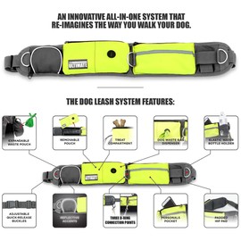 TAKSIN The Ultimate Hands Free Two Dogs Double Leash System for Walking Running Hiking Training, Reflective Bungee Leash, Treat Holder, Poop Bag Dispenser for Small Medium Large Dogs (Yellow Pack)