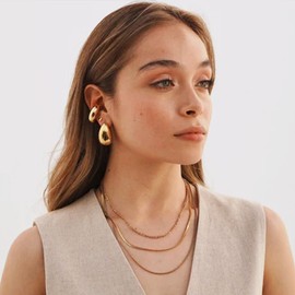 Jumcew Chunky Gold Ear Cuffs Earrings Non Piercing Hollow Lightweight Thick Open Hoops Earrings Hypoallergenic Round Huggie Clip On Cartilage Wrap Cuff Earrings for Women Gold