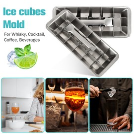 Vintage-Style Stainless Steel Ice Cube Tray with Lever, Easy-release 18-Slot Ice Cube Maker, Food-Grade Metal Freezer Mold for Baby Food, Juice, Veggies