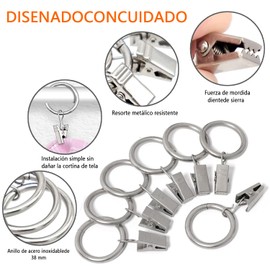 Ganchos para Cortina de Baño 50PCS con Anillos 1.5 Pulgadas, Argollas para Cortinas con Clips, Colgar las Bandanas Anillo Clips de Cortina Rustproof Vintage para Barra de 1.2 Pulgadas de Diámetro (50)