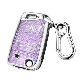 QBUC Car Key Case for VW, Three Buttons Car Key Box, Car Scratch Resistant Key Case, Key Cover for VW Polo, Skoda, Tiguan, MK, purple