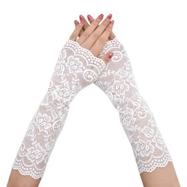 TeeYee Women's Floral Lace Elbow Length Arm Sleeves - White