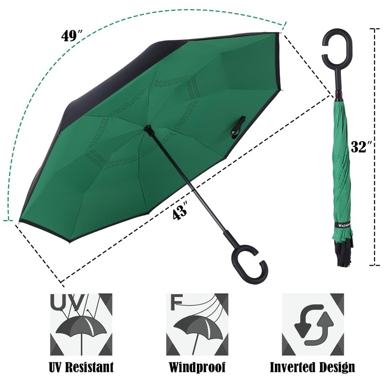 Wxjiahetai Inverted Reverse Umbrella with C-shaped Handle Windproof Upside Down