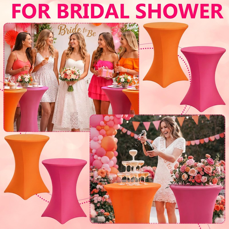 2 Pack Cocktail Table Covers Party Decorations, Pink and Orange