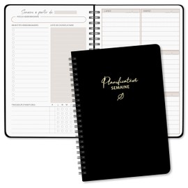 BIROYAL Undated Weekly Planner - A5 Size - Weekly Planner with To-Do List, Large Area for Notes - 52 Sheets in French - Hard Cover - Black