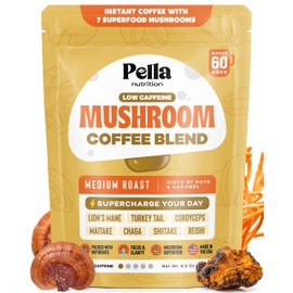 Organic Low-Caffeine Mushroom Coffee (60 Servings) with 7 Superfood Mushrooms, Great Tasting Instant Coffee, Includes Lion's Mane, Reishi, Chaga, Cordyceps, Shiitake, Maitake, and Turkey Tail