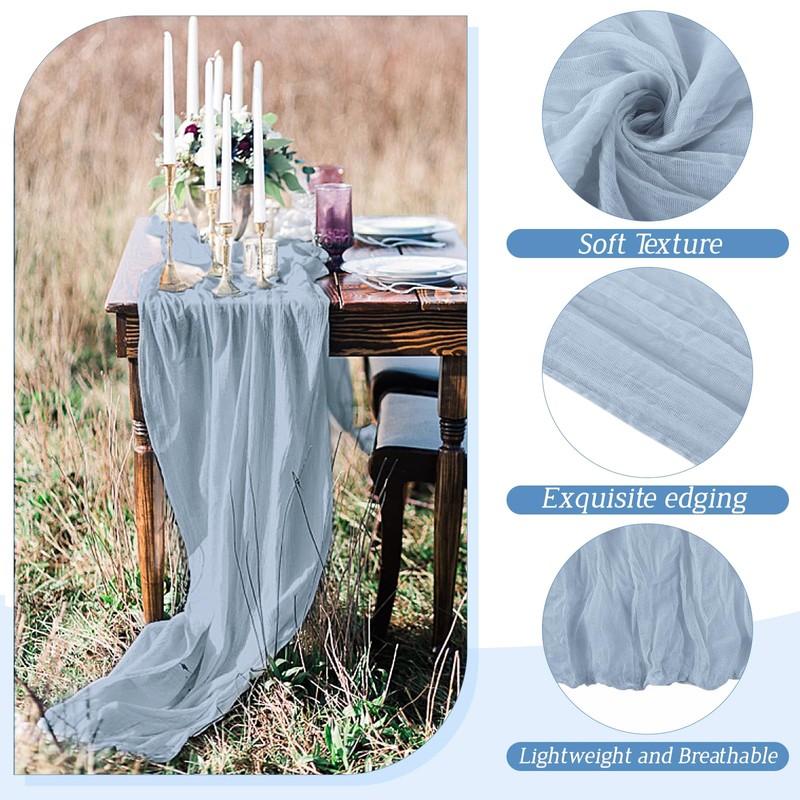 6 Packs Cheesecloth Table Runner,Dusty Blue Table Runner,Gauze Boho Rustic