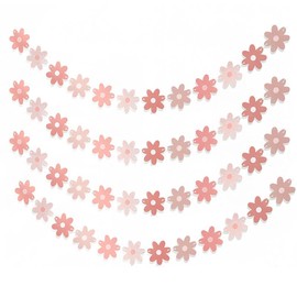 Daisy Party Banner,4 Strings Daisy Groovy Boho Party Banners,Groovy Party Favors White Daisy Decor Spring Flower Garland Daisy Paper Cutouts (Pink)