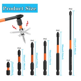 Yuentoen 6 Piece Magnetic Screwdriver Bits, 25-150mm Magnetic Phillips Screwdriver Bit Set, Anti-Slip Screwdriver Extension Bit Set, 1/4" Hex Shank