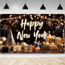 AIBIIN - Fondo de visualización de Año Nuevo 2026 con texto en inglés "Happy New Year", diseño de Fuegos Artificiales de Año Nuevo, decoración anual para fiestas de la familia Nye, banner para
