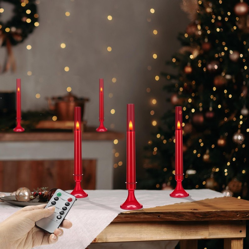 SEHNSY Red Flameless Taper Candles with Remote and Timer,Valentine Flameless