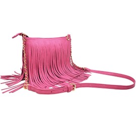 Solene Fringe Crossbody Shoulder Bag with Strap, Tassel Messenger bag, Country Style Western Fringe Purse for Women - E031(fuchsia)