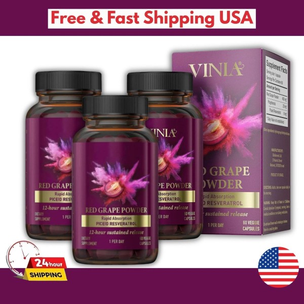 Branded Vinia Red Grape Powder Rapid Absorbtion Piceid Resveratrol 60