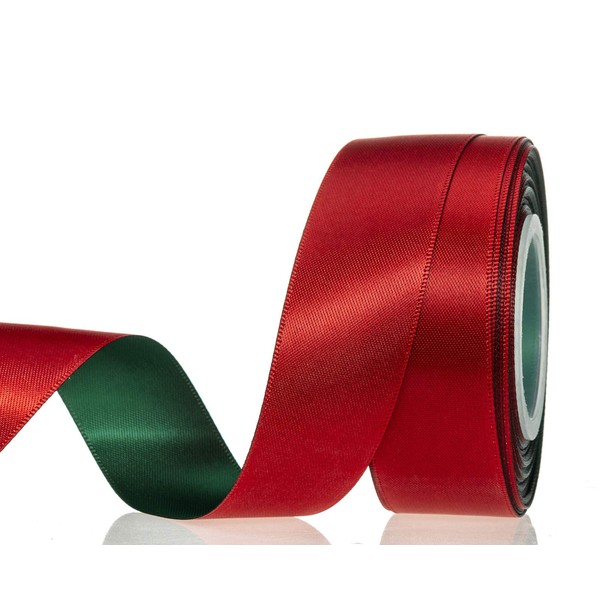 ATRBB 20 Yards 1 Inch Double-face Two-Color Christmas Ribbon, Red and Green Ribbon for Gift Wrapping