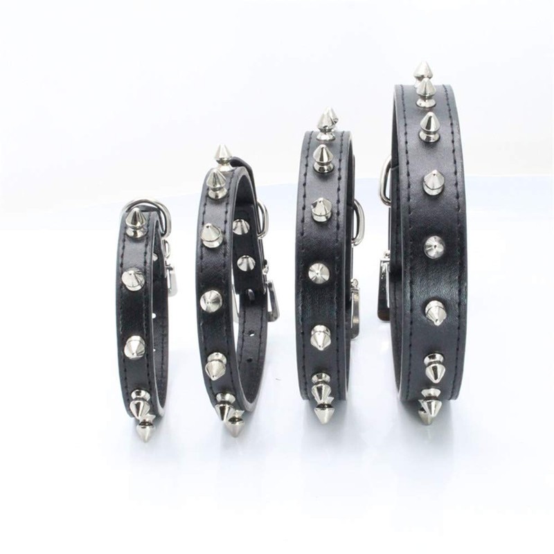 Pimaodog Spiked Studded Leather Dog Collar Mushrooms Rivets Cat Collar