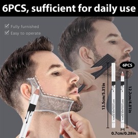 Pack of 6 Hairdressing Pens, Barber Pencil with Sharpener, Brush & Beard Stencil, White Eyeliner Waterproof, Beard Pen Filler for Hairline Edge Tracing, Beard Shaping & Bartoutliner