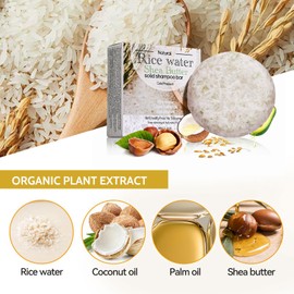 Shefave Reiswasser Shampoo und Conditioner Seife Set, Anti-Haarausfall Reis Shampoo Bar, 2PCS Haarseife Fester Conditioner Set, Rice Water Shampoo für Haarwachstum, Nährend, Stärkend
