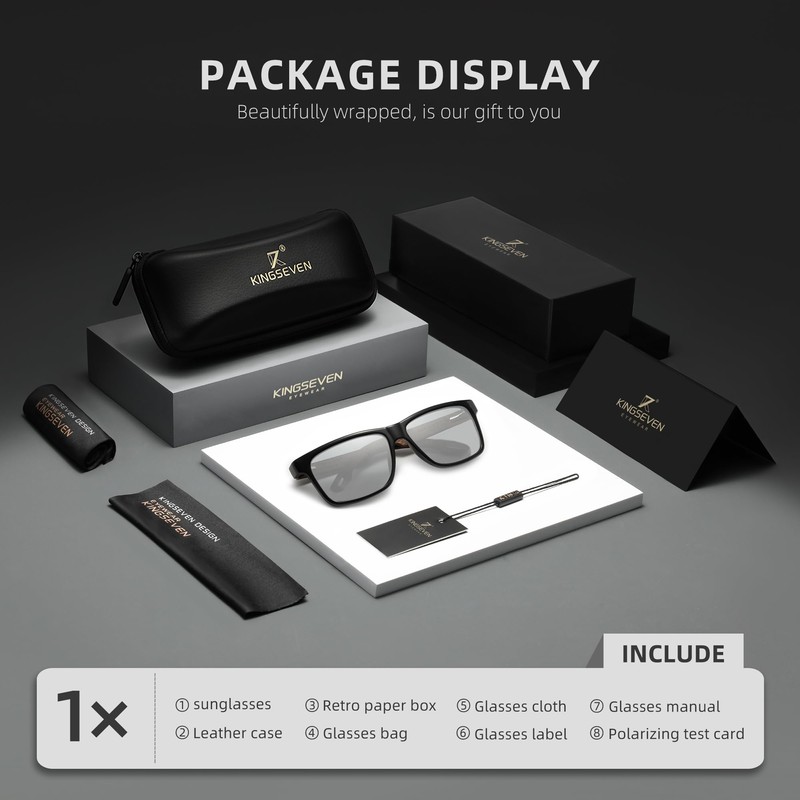 KINGSEVEN Design Wooden Polarised Rectangular Sunglasses for Men, Walnut Wood