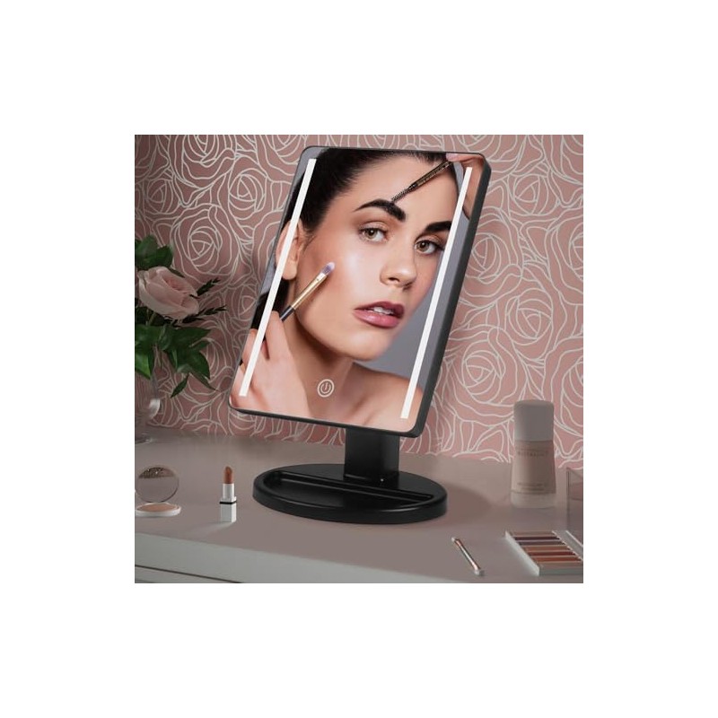 Espejo de maquillaje iluminado con 16 luces LED de rotación