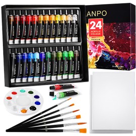 Juego de Pintura Acrilica,Kit de Pintura Acrílica Profesionales,Pintura 24 Colores×12ml con 6 Pinceles para Pintura Acrilica y 1 Paleta y 2 Lienzo para Pintar,para Acuarelas Papel,Lienzo,Roca,Madera