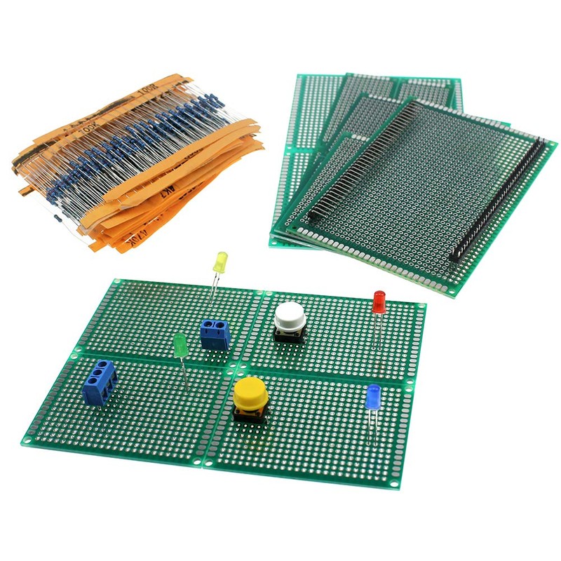 WayinTop Double-Sided PCB Board 6 Sizes with Electronic Components Kit,