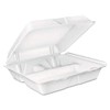 DART 90HT3R Large Foam Carryout Food Container 3-Compartment White 9-2/5x9x3