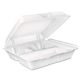 DART 90HT3R Large Foam Carryout Food Container 3-Compartment White 9-2/5x9x3