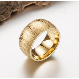 HIJONES Men's Stainless Steel Taoist Jin Guang Mantra Ring Signet Lettering Happy Amulet Band, Tungsten Carbide Titanium