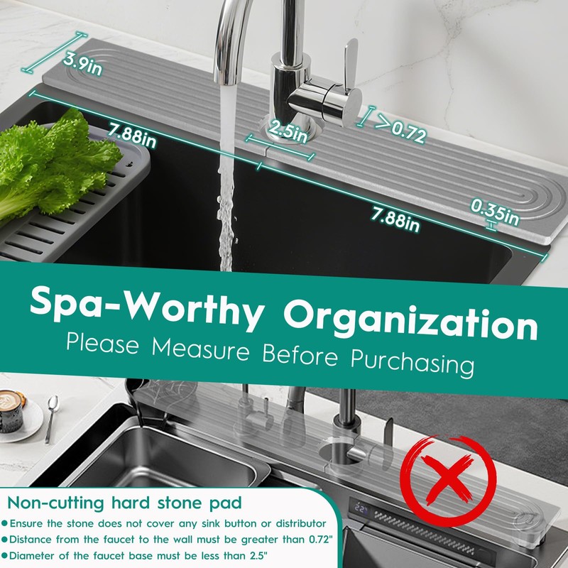 16 Inch Stone Faucet Mat for Kitchen Sink, Splash Guard-Water