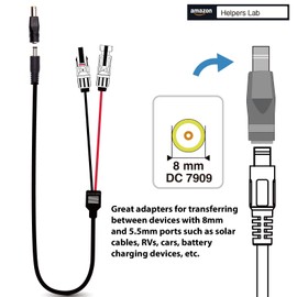 DC7909 8mm Male to DC 5.5mm Female Connectors Adapter for Portable Backup Power Station Jackery Explorer Rockpal Bluetti Milin Votman Goal Zero X-Dragon Rechargeable Battery Pack Solar Generators