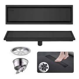 Coladera Desagüe Invisible Baño Antiolor Negro Inoxi 30*10cm