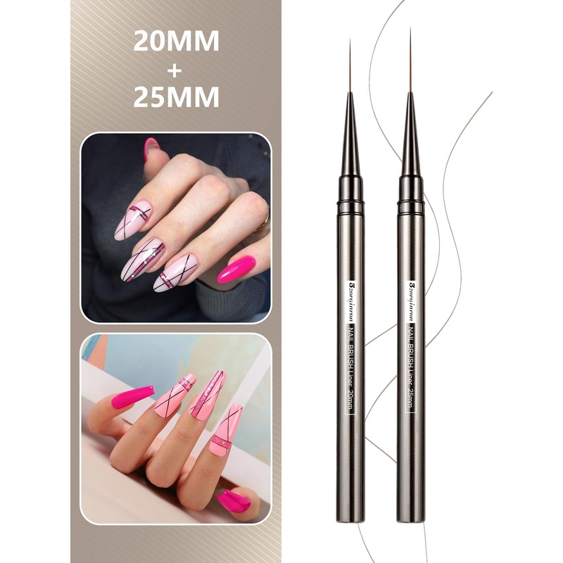 Nail Liner Brush, Fine Line Nail art Brushes 5/9/15/20/25mm Thin
