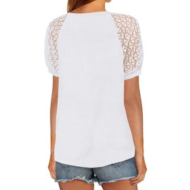 MIHOLL Women's Summer Lace Short Sleeve V Neck Tops Shirts Loose Casual Vacation Tee Blouse