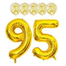 Gold 95 Foil Balloons 40" Jumbo Foil Balloons Confetti Balloons for 95th Birthday Wedding Anniversary Party Decorations