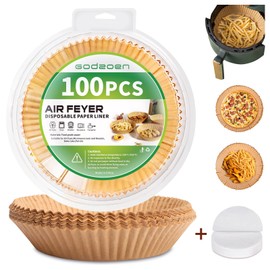 100 Pcs Air Fryer Disposable Paper Liners, Round Air Fryer Paper Liners, Natural Parchment, Nonstick, Oil Resistant, Food Grade Paper Liners for Baking Baking Microwaves (8" Round)