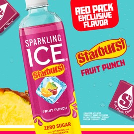 Sparkling Ice STARBURST Red Variety Pack, Zero Sugar Flavored Sparkling Water, Vitamins & Antioxidants, 17 fl oz, 12 count (Kiwi Strawberry, Black Cherry, Starburst Fruit Punch, Starburst Watermelon)