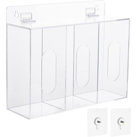 zoomto Face Mask Dispenser Box ,3 Compartment Acrylic Gloves Holder Hygiene Station with Lid, Shoe Cover and Hairnet,Wall Mount Holes or Tabletop Holder