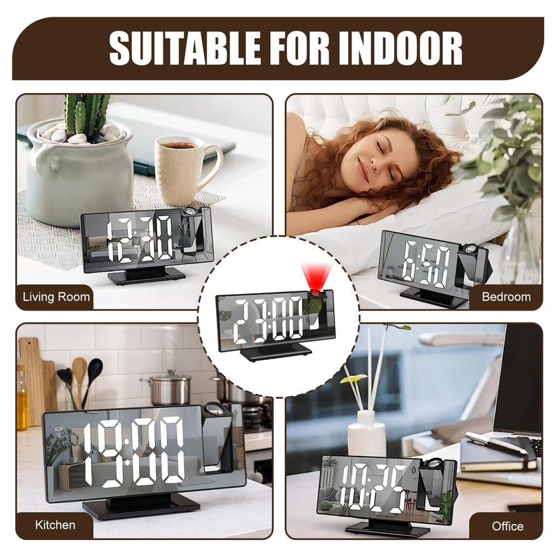Lichamp Projection Alarm Clocks Bedside,180° Rotatable Projector Mirrorautomatic Brightness,LED Digital